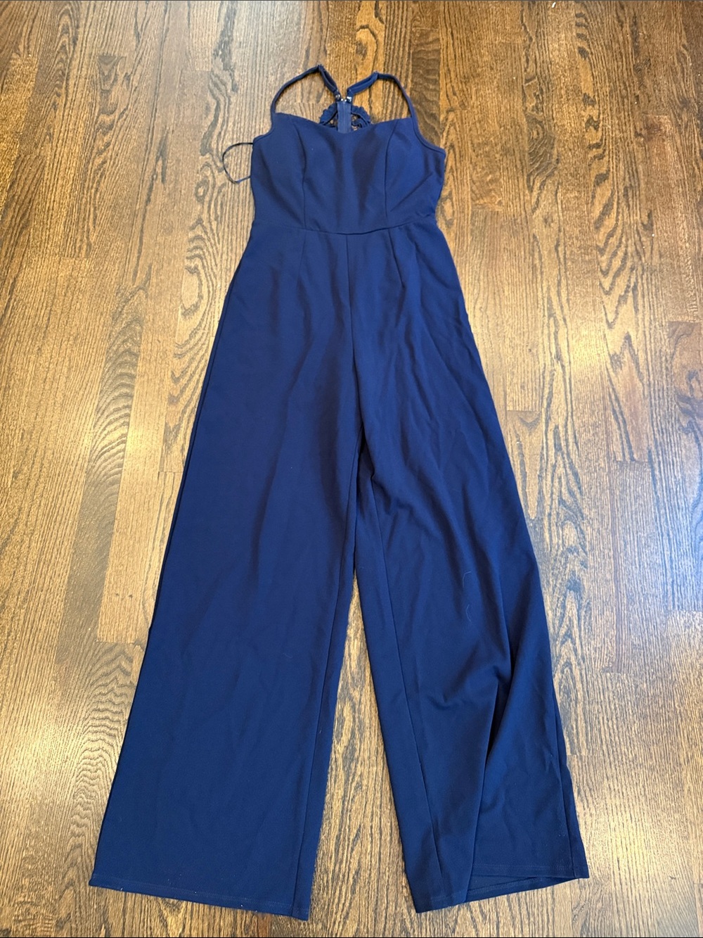 miami Navy Wide-Leg Jumpsuit with Strappy Back Detail